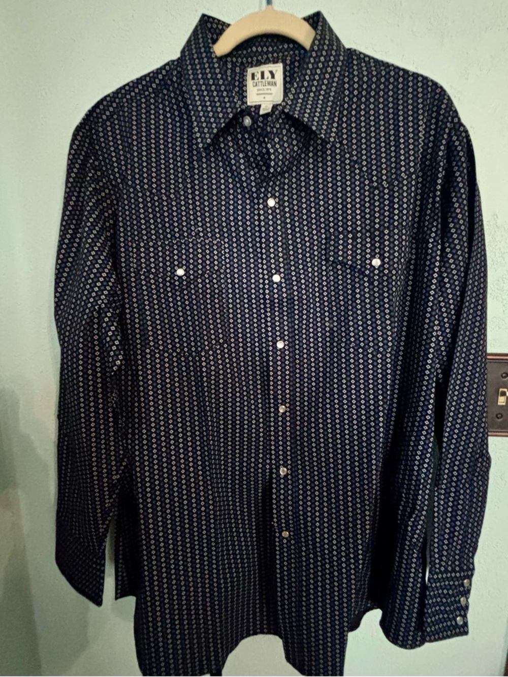 Ely Cattleman Black with Blue Geometric Pearl Snap Shirt